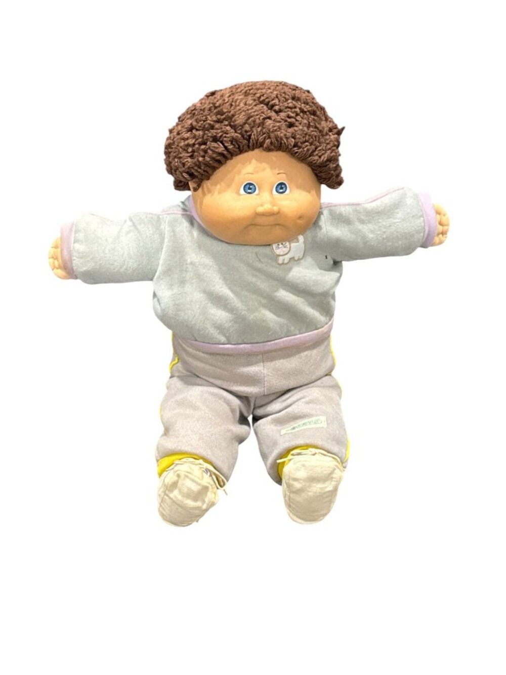 Cabbage Patch Kids Vintage Doll With Brown Yarn Hair & Blue Eyes 16" 1980s Gray